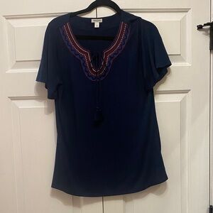Westport Dark Blue Blouse with Red Embroidery
